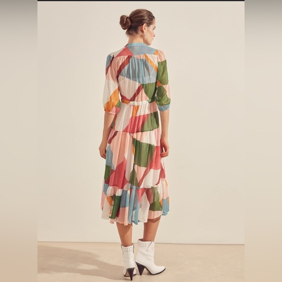 SUNCOO Paris Celina Multicolor Geometric Print Sheer Dress Size TO (XS) *READ - Picture 2 of 9